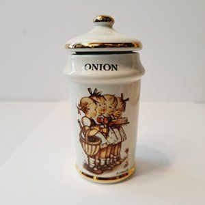 M J Hummel Porcelain Kitchen Spice Jar 24kt Gold Trim ONION vintage 1987